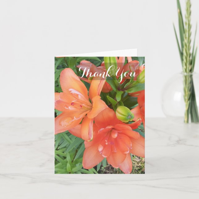 Carte De Remerciements Minuscule Double Vous Asiatique Lily Orange Flower (Devant)