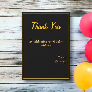 Carte De Remerciements Minuscule noir et or Delice 1er anniversaire