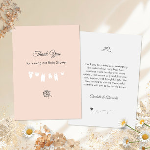 Carte De Remerciements Minuscule Peach rose Clothesline bébé fille Douche