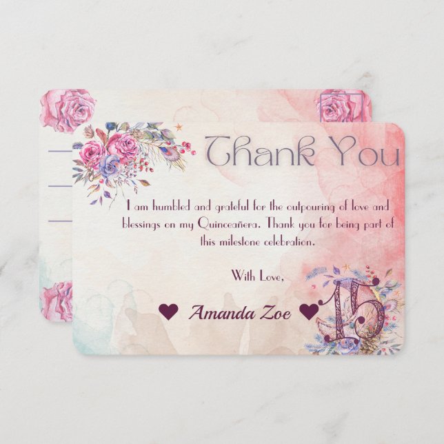 Carte De Remerciements Mis Quince Note de remerciement (Devant / Derrière)