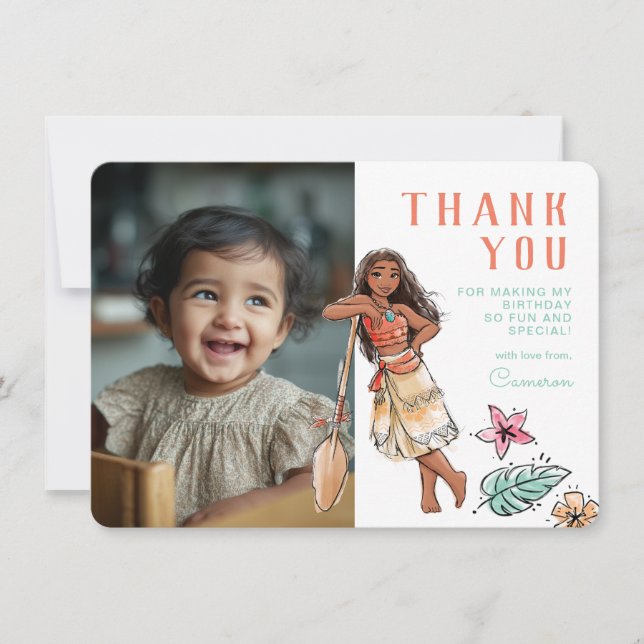 Carte De Remerciements Moana | Anniversaire Aquarelle Rayée (Devant)