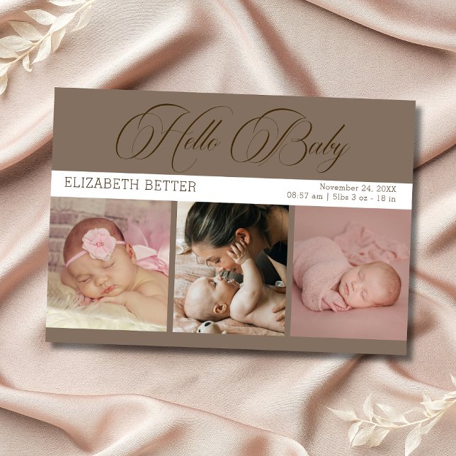 Carte De Remerciements Mocha Brown Hello Baby Three Photos Baby Thank You (Créateur téléchargé)