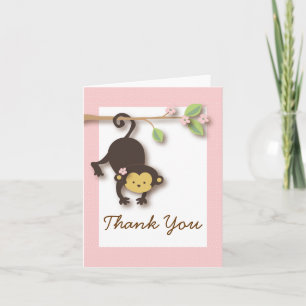 Carte De Remerciements Mod Monkey Baby Girl Pink Thank