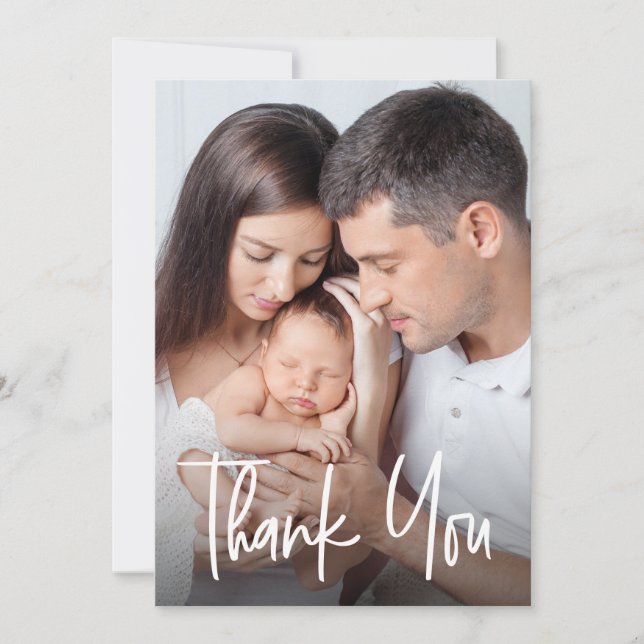 Carte De Remerciements Moden handlettered Custom family photo baby Shower (Devant)