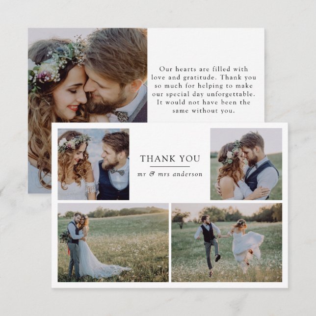 Carte De Remerciements Modern 5 Photo Collage Mariage (Devant / Derrière)