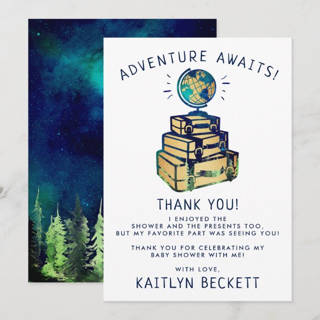 Carte De Remerciements Modern Adventure Travel Baby shower (Devant / Derrière)