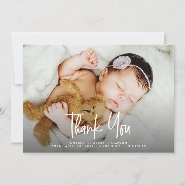 Carte De Remerciements Modern Baby Newborn Girl Custom birth annoucement (Devant)