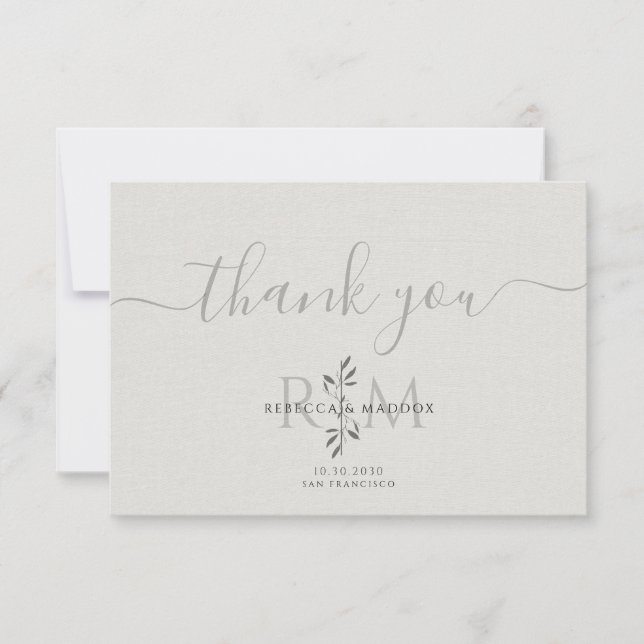 Carte De Remerciements Modern Botanical Wedding Monogram  (Devant)