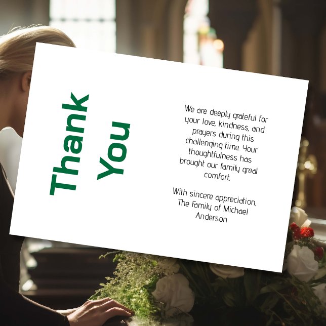 Carte De Remerciements Modern Bottle Green Traditional Sympathy Funeral (Créateur téléchargé)