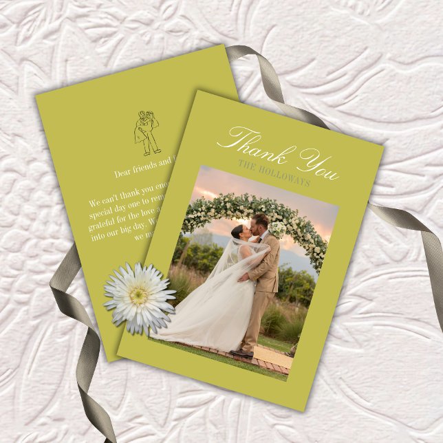 Carte De Remerciements Modern Chartreuse Script Wedding Thank You Card (Modern Chartreuse Script Wedding Thank You Card)