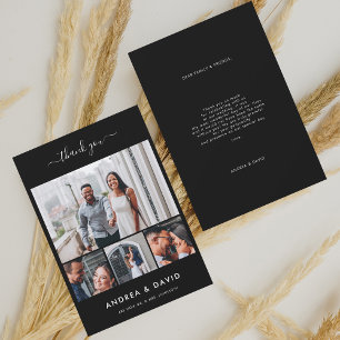 Carte De Remerciements Modern Chic 4 Photo Collage Site Web Mariage noir