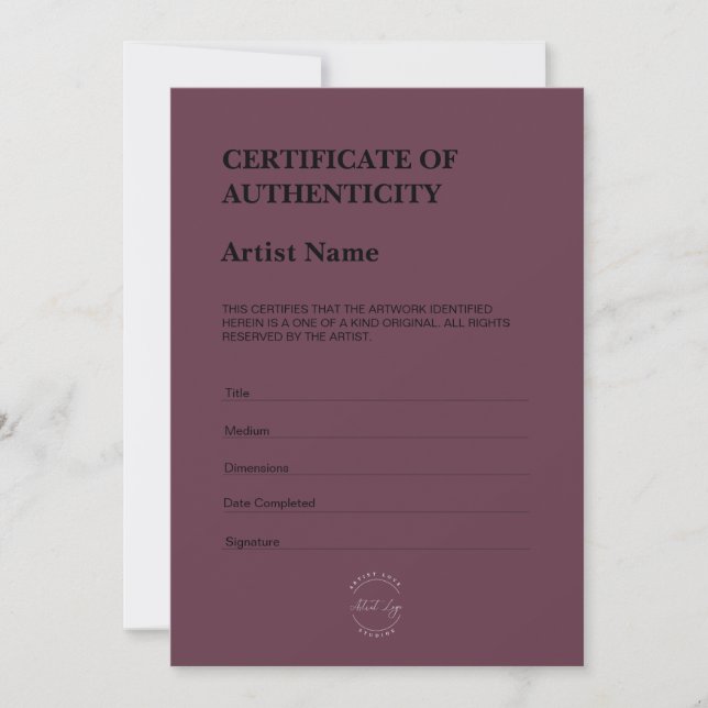 Carte De Remerciements Modern Dark Purple Certificate of Authenticity (Devant)