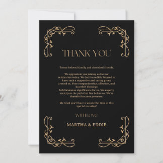 Carte De Remerciements Modern Deco | Elegant Black and Gold Wedding