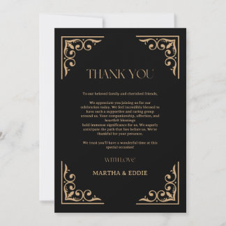 Carte De Remerciements Modern Deco | Elegant Black and Gold Wedding