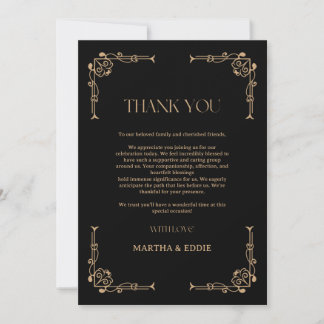 Carte De Remerciements Modern Deco | Elegant Black and Gold Wedding