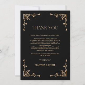 Carte De Remerciements Modern Deco | Elegant Black and Gold Wedding