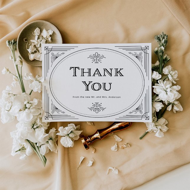 Carte De Remerciements Modern Deco | Mariage élégant noir et blanc (Créateur téléchargé)