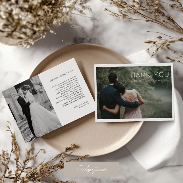 Carte De Remerciements Modern Elegant Wedding 2 Photos Thank You Card (Créateur téléchargé)