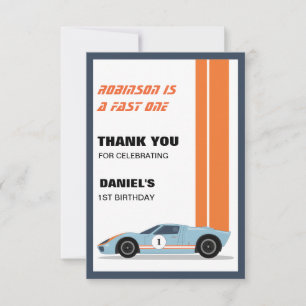 Carte De Remerciements Modern Fast One Race Car Boy 1er anniversaire
