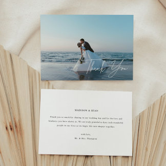 Carte De Remerciements Modern Full Photo Script Lettering Wedding