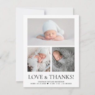 Carte De Remerciements Modern Love & Thanks Baby Photo Grid Birth Stat