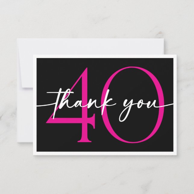 Carte De Remerciements Modern Minimal Pink Forty Fabulous Script Birthday (Devant)