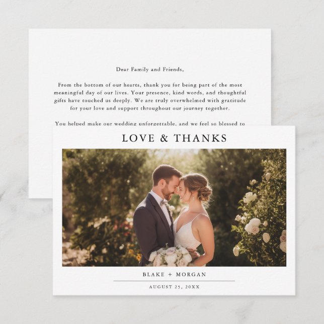 Carte De Remerciements Modern Minimalist Chic Photo Wedding (Devant / Derrière)