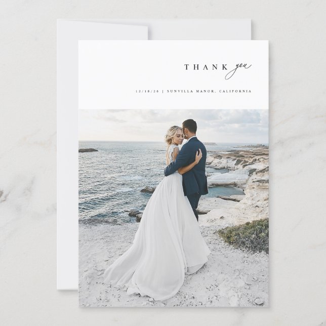 Carte De Remerciements Modern Minimalist Simple Script Wedding Photo (Devant)