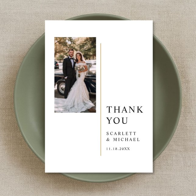 Carte De Remerciements Modern Minimalist Wedding Photo With Note (Créateur téléchargé)