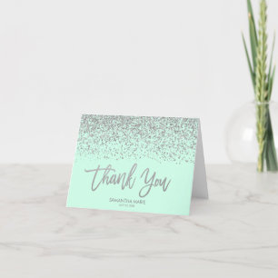 Carte De Remerciements Modern Mint Faux Silver Glitter Thank You