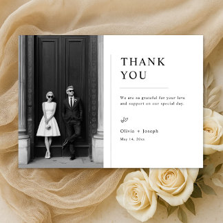 Carte De Remerciements Modern Old Money Style Wedding Photo