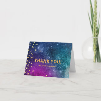 Carte De Remerciements Modern Peacock Blue Gold Watercolor Wedding