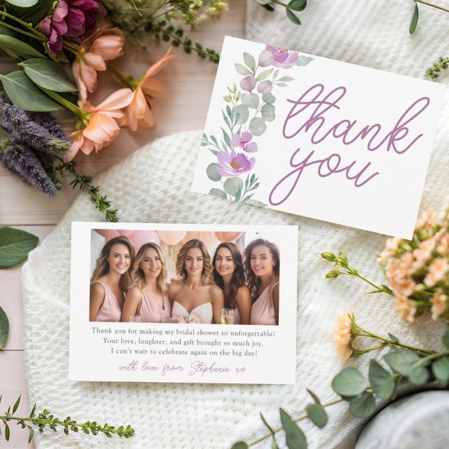 Carte De Remerciements Modern Pink Floral Bridal Shower Thank You (Créateur téléchargé)
