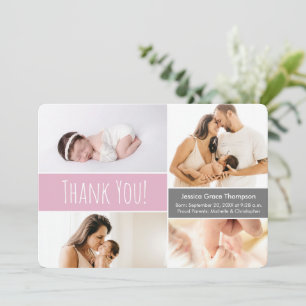 Carte De Remerciements Modern Pink Welcome Accueil Bébé Fille Photo Colla