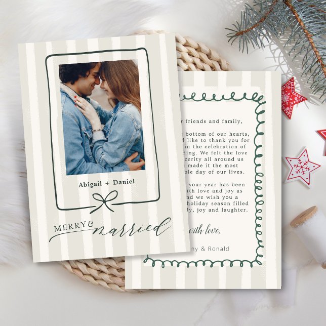 Carte De Remerciements Modern Ribbon Hand Drawn Frame Photo Wedding (Créateur téléchargé)