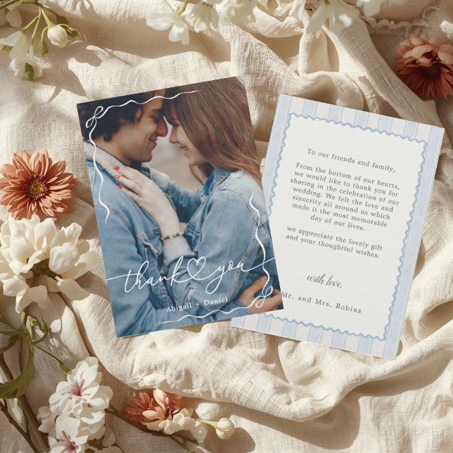 Carte De Remerciements Modern Ribbon Overlay Script Photo Wedding (Créateur téléchargé)