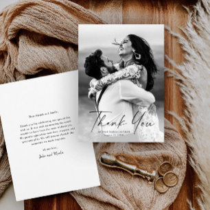 Carte De Remerciements Modern Script Photo Wedding