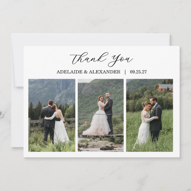 Carte De Remerciements Modern Script Photo Wedding (Devant)