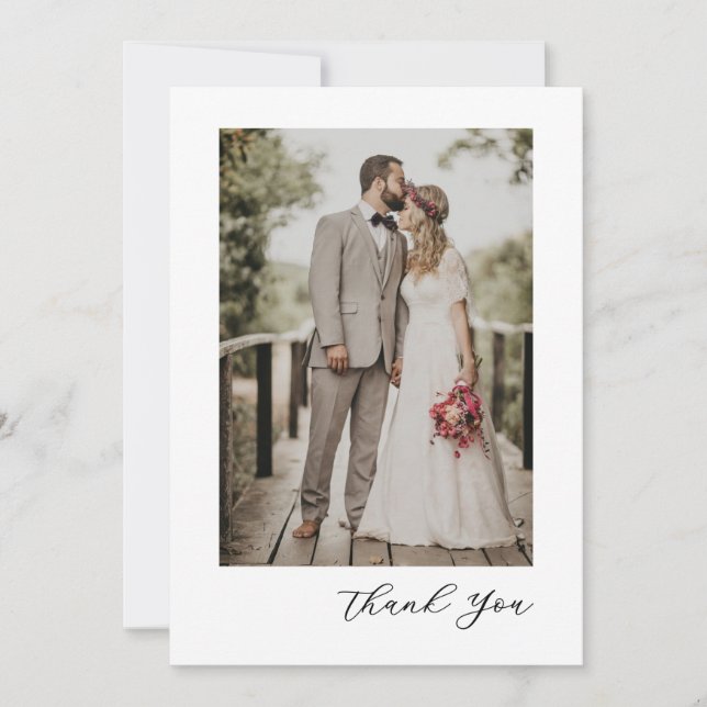Carte De Remerciements Modern Script Photo Wedding (Devant)
