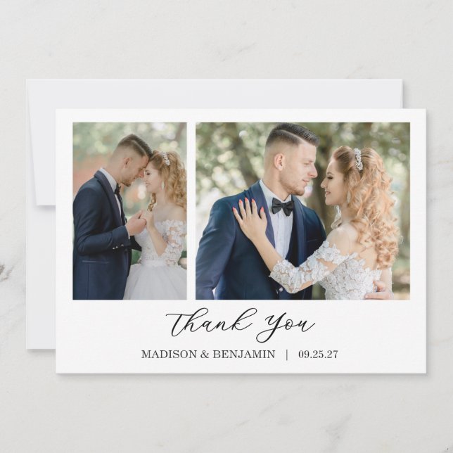 Carte De Remerciements Modern Script Photo Wedding (Devant)