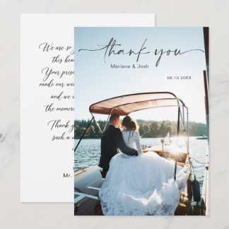 Carte De Remerciements Modern Script Wedding Photo Thank You Card