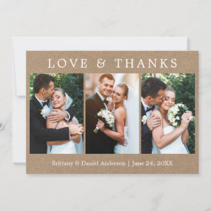 Carte De Remerciements Modern Simple Love Thanks 3 Mariage photo Kraft
