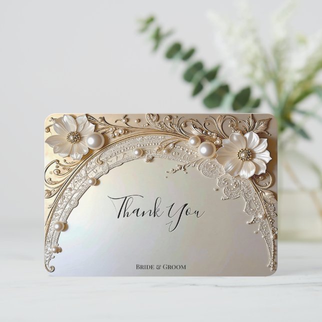 Carte De Remerciements Modern White Flowers Pearls Thank You Card (Debout devant)