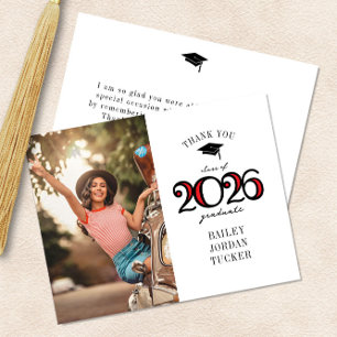 Carte De Remerciements Moderne 2023 Couleurs de l'école Red Photo Graduat