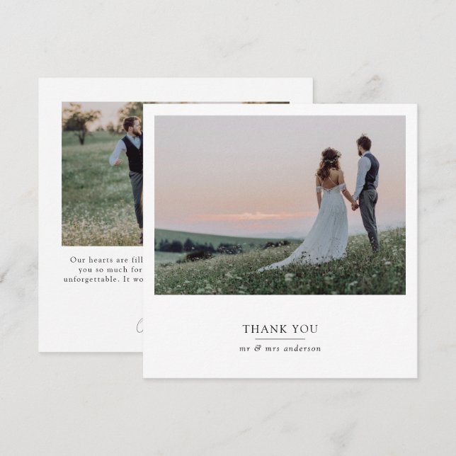 Carte De Remerciements Moderne 2 Carré photo Mariage (Devant / Derrière)