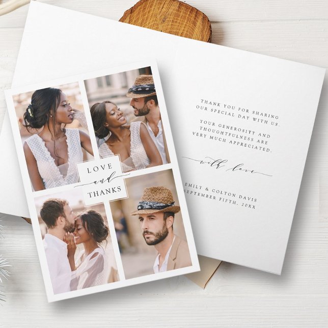 Carte De Remerciements Moderne 4 Photo Collage Mariage (Front & Inside)