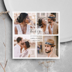 Carte De Remerciements Moderne 4 Photo Collage Mariage Carré