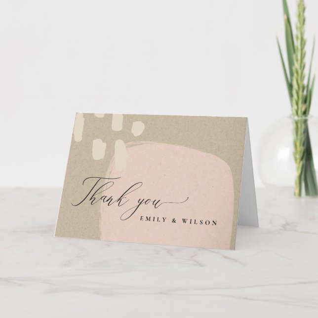 CARTE DE REMERCIEMENTS MODERNE ABSTRAIT PEACH PINK KRAFT MARIAGE (Devant)