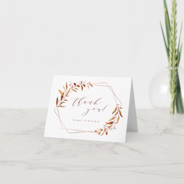 Carte De Remerciements Moderne Automne vert Mariage géométrique Rustique (Devant)
