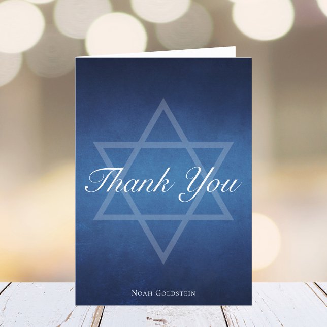 Carte De Remerciements Moderne Bar Mitzvah Blue Star de David Personnalis (Créateur téléchargé)